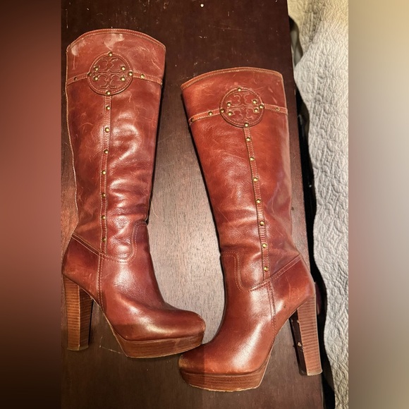SOLD Tory Burch Colleen Studded Platform Knee High Boots Brown Size 7 - Picture 3 of 13